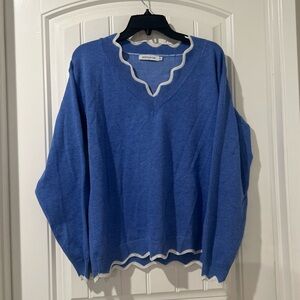 Misslook Marbled Blue Scalloped Neck Line & Hem Sweater Sz M NWOT
